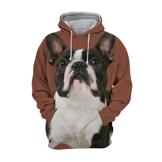 Unisex Hundhoodie | Boston Terrier Looking Up