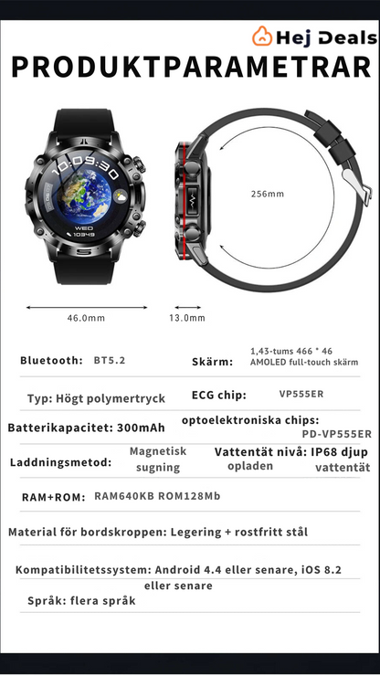 AI Medicinsk Diagnos Smartklocka - 2024 Ny klocka för blodlipider, urinsyra och blodsocker - EKG+PPG Fitness Tracker.