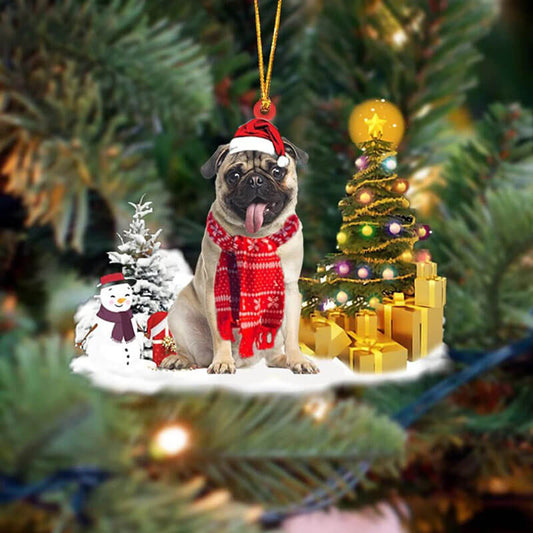 Pug Mops Snögubbe Julprydnad