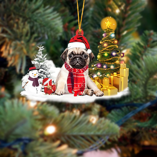 Pug Mops Snögubbe Julprydnad