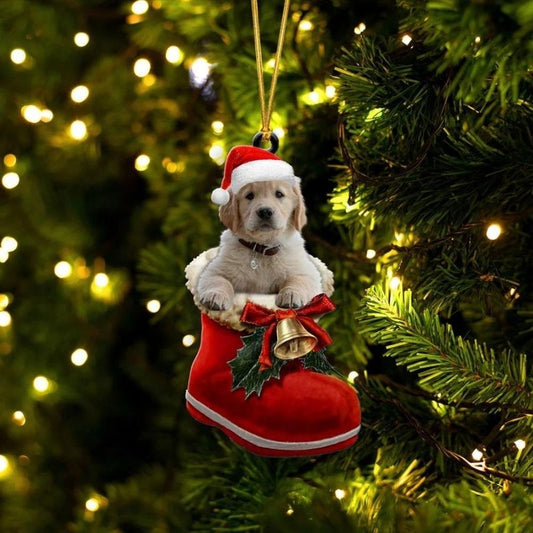 Golden Retriever Dog i Julstövel Ornament