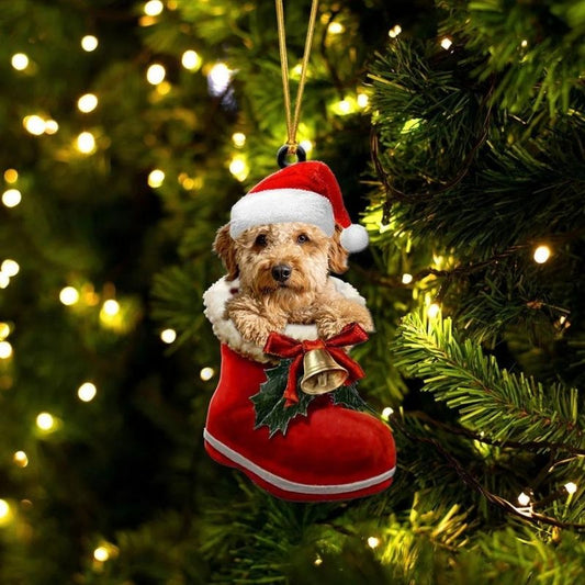 Goldendoodle i Julstövel Ornament