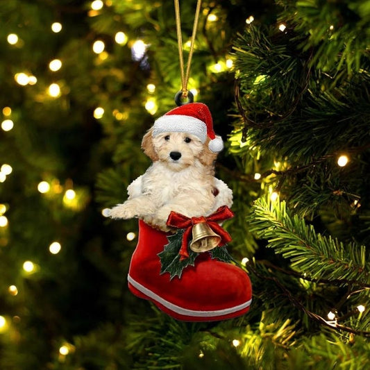 Goldendoodle Apricot i Julstövel Ornament