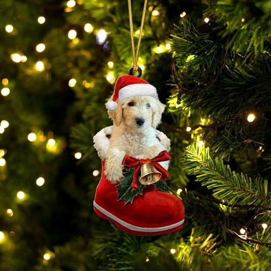 Goldendoodle Cream i Julstövel Ornament