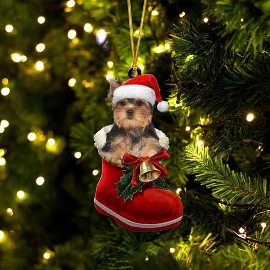 Yorkshire Terrier i Julstövel Ornament