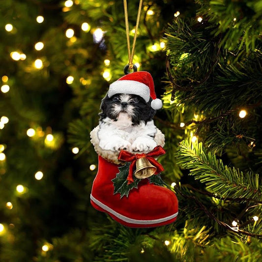 Shih Tzu i Julstövel Ornament