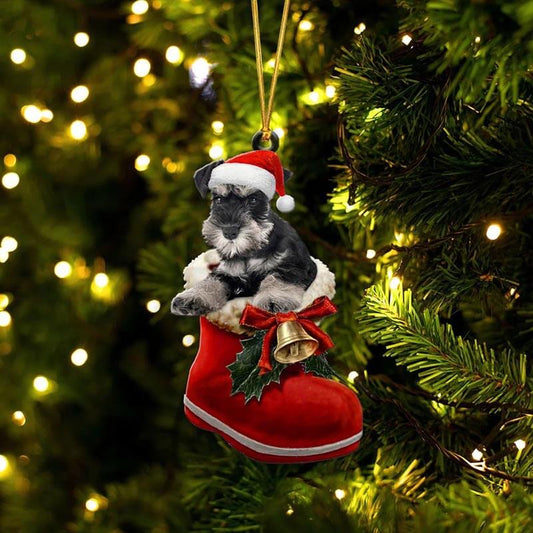 Dvärgschnauzer i Julstövel Ornament