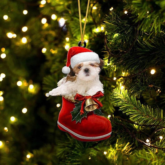 Shih Tzu i Julstövel Ornament