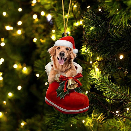 Dark Golden Retriever i Julstövel Ornament