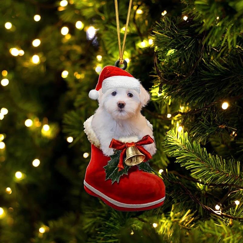 Coton De Tulear i Julstövel Ornament