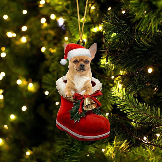 Chihuahua i Julstövel Ornament