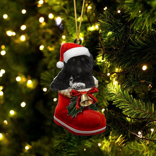 Shih Tzu Color Svart i Julstövel Ornament