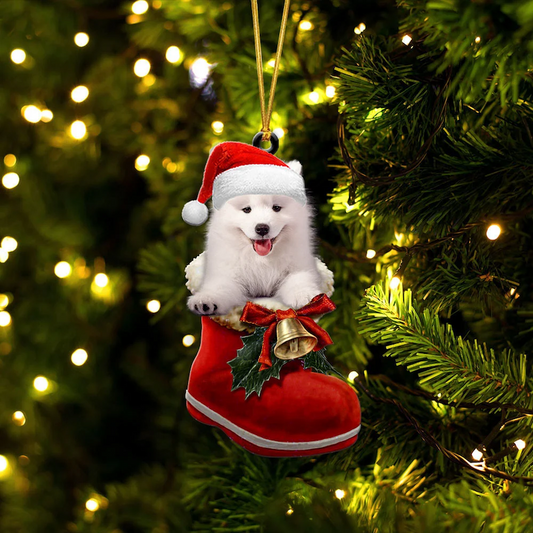 Samojed i Julstövel Ornament