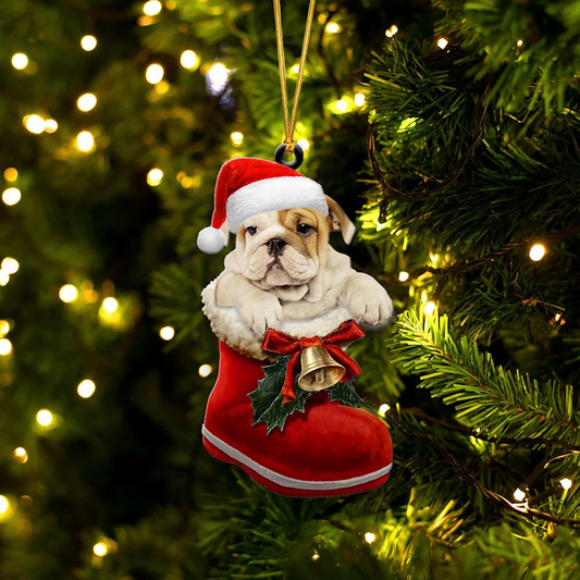 Bulldog i Julstövel Ornament