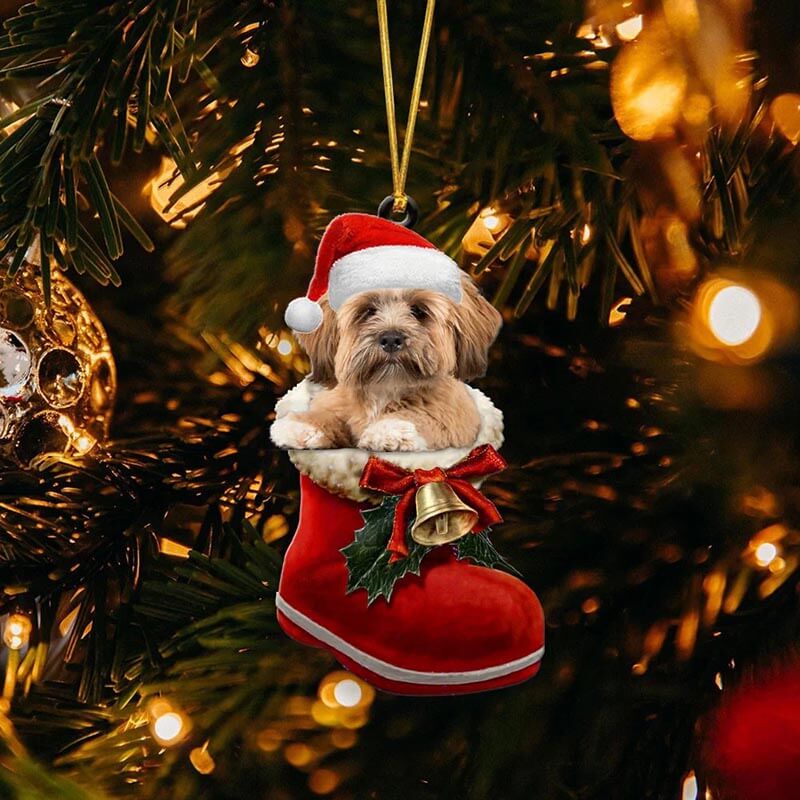 Lhasa Apso i Julstövel Ornament