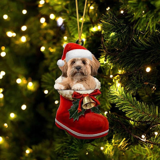 Lhasa Apso i Julstövel Ornament