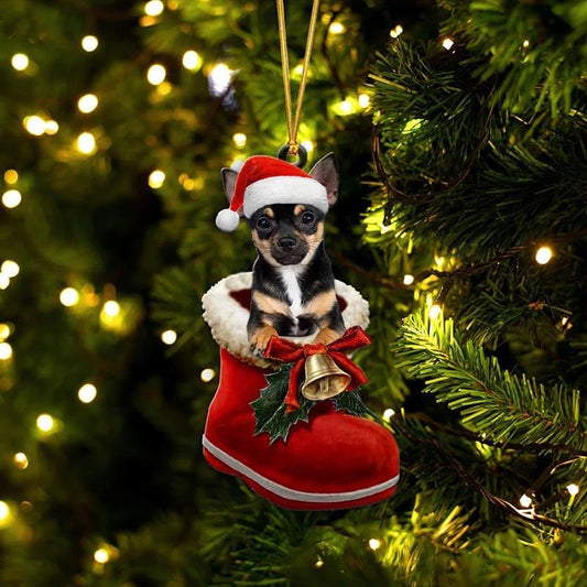 Chihuahua Svart i Julstövel Ornament