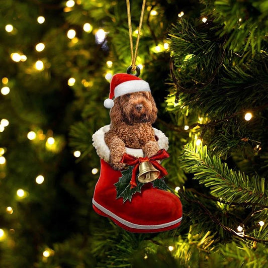 Apricot Cockapoo i Julstövel Ornament