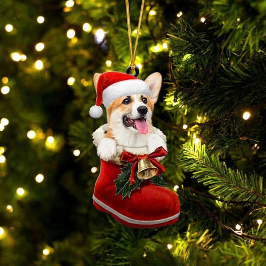 Pembroke Welsh Corgi i Julstövel Ornament