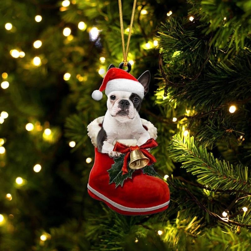 Boston Terrier i Julstövel Ornament