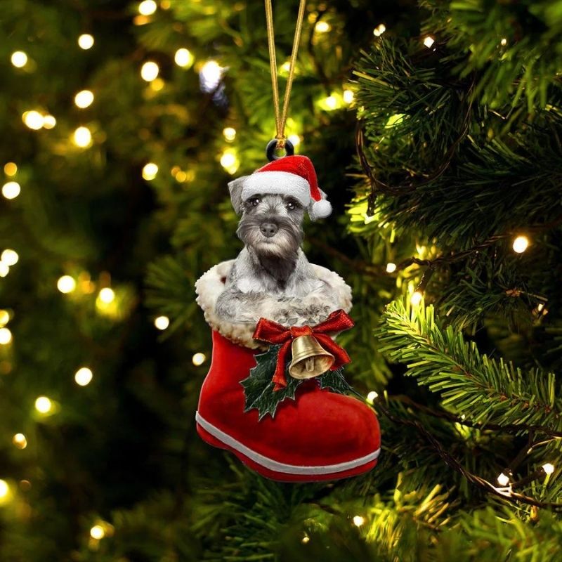 Dvärgschnauzer i Julstövel Ornament