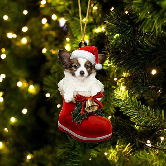 Papillon Dog i Julstövel Ornament