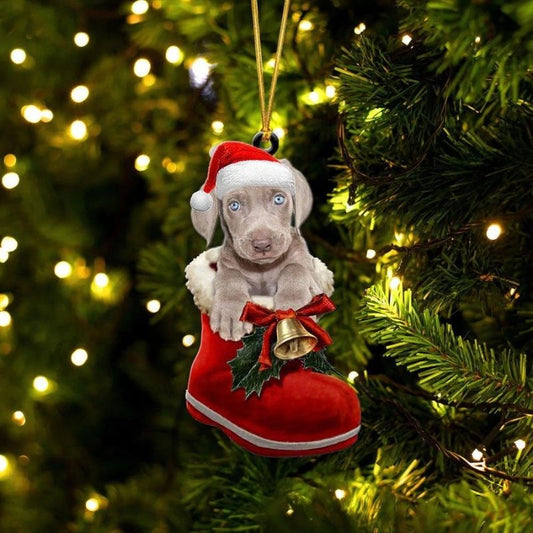 Weimaraner i Julstövel Ornament