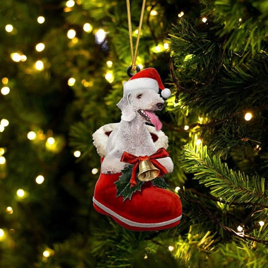 Bedlington Terrier i Julstövel Ornament