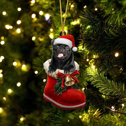 Pug Mops Color Svart i Julstövel Ornament