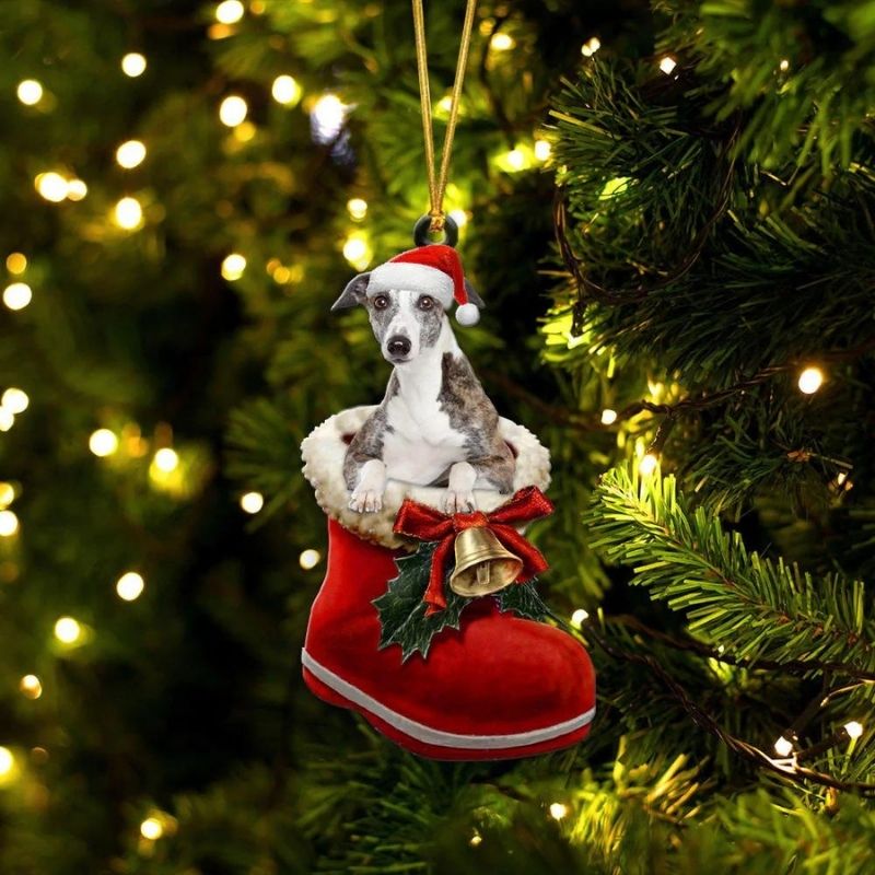 Whippet i Julstövel Ornament