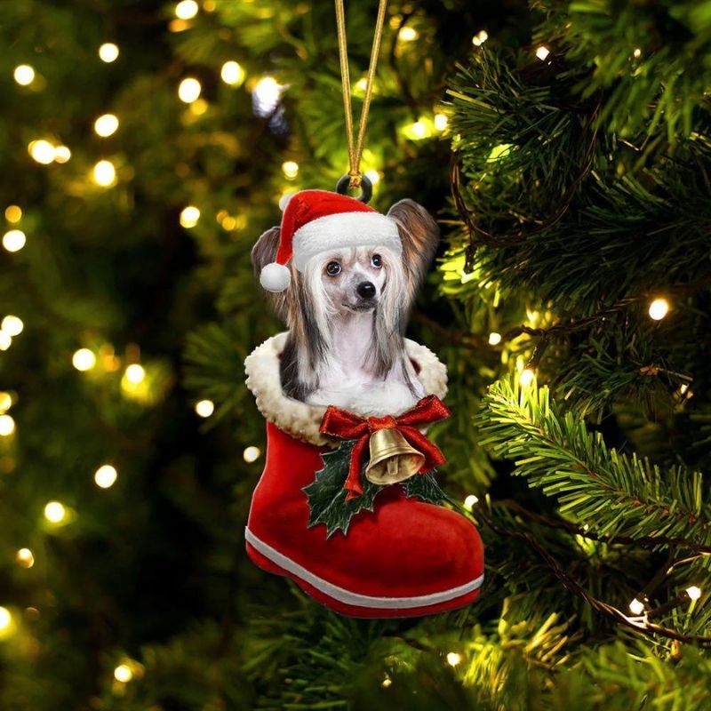 Chinese Crested i Julstövel Ornament