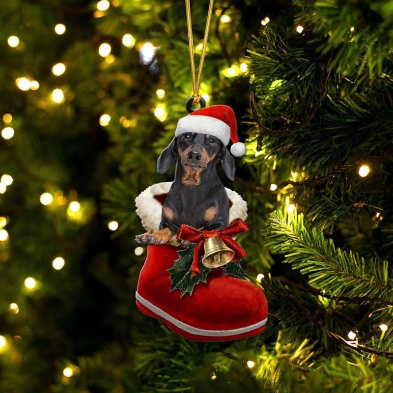 Dachshund Tax Svart and Tan i Julstövel Ornament