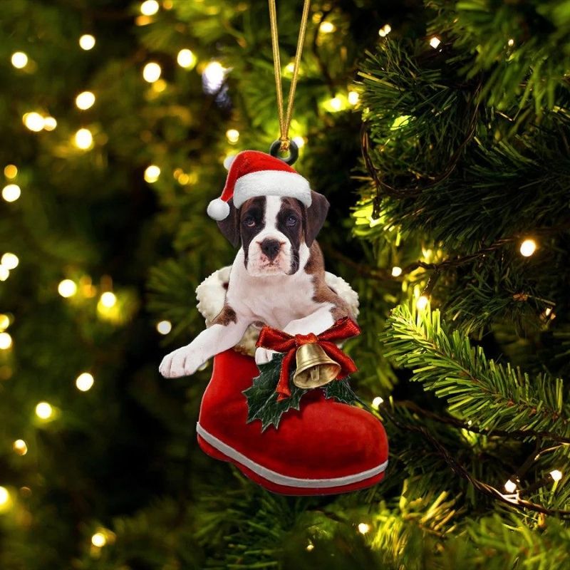 Boxer Vit i Julstövel Ornament