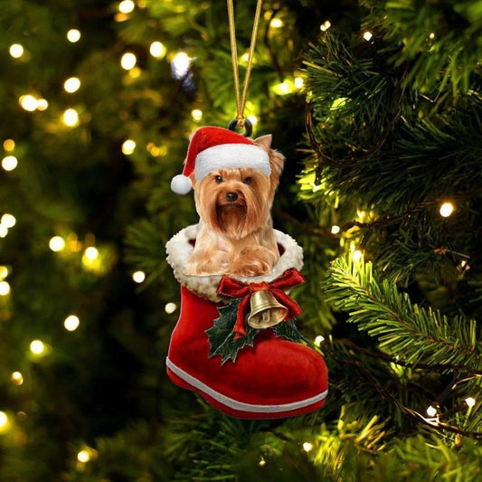 Yorkshire Terrier Gold i Julstövel Ornament