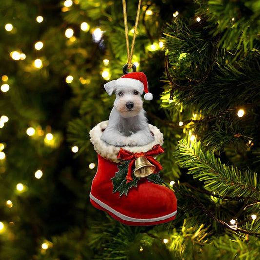 Dvärgschnauzer Color Vit i Julstövel Ornament