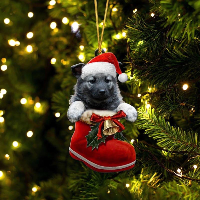 Norwegian Elkhound i Julstövel Ornament