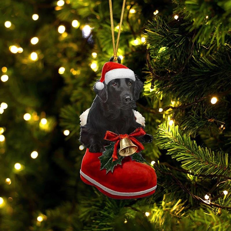 Flat Coated Retriever i Julstövel Ornament