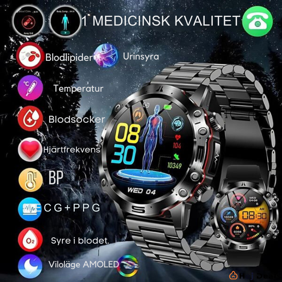 AI Medicinsk Diagnos Smartklocka - 2024 Ny klocka för blodlipider, urinsyra och blodsocker - EKG+PPG Fitness Tracker.