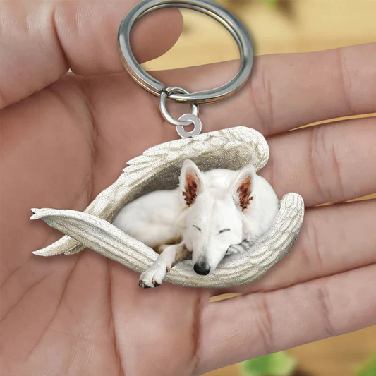 Äkta Kärlek | Sovande Vit Herdershund keychain